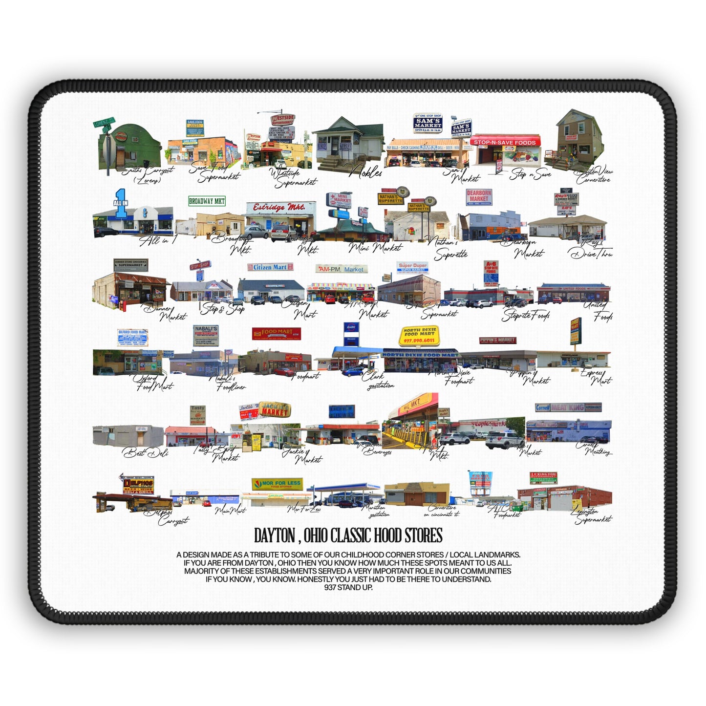 Gaming Mouse Pad — Dayton, Ohio Classic Hood Stores Illustrated Map